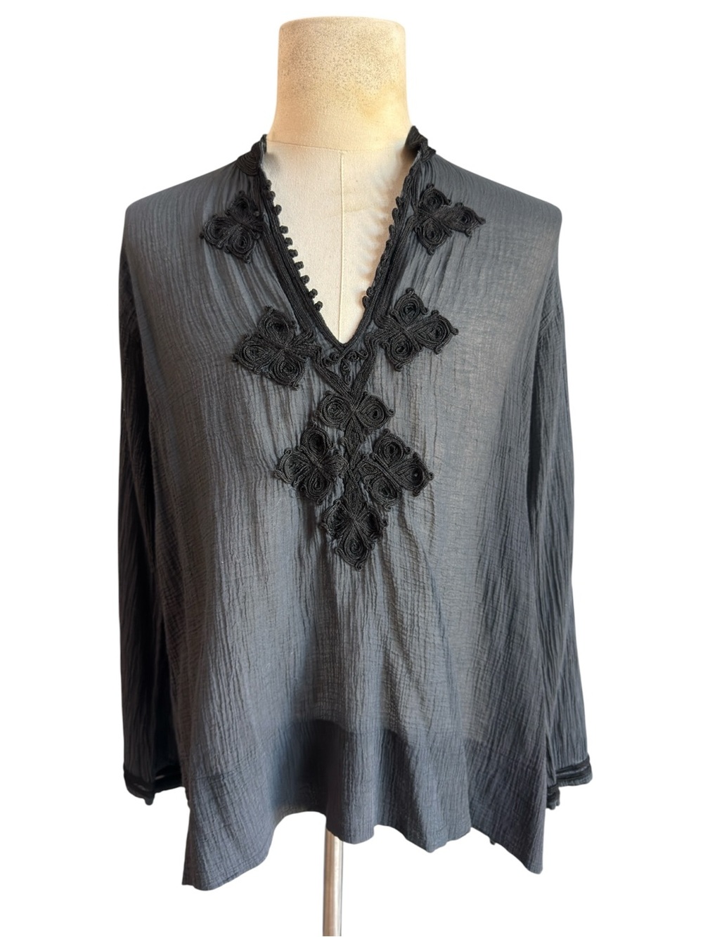 Karim Bouriad Women's Black V-Neck Embroidered Tunic